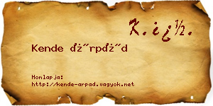 Kende Árpád névjegykártya